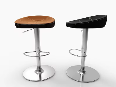 Brown And Black Leather Bar Stools With Stitched Design Chrome Metal Base And Footrest Ring 3d model