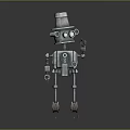 Metallic Silver Robot Character With Top Hat And Humanoid Mechanical Limbs 3d model