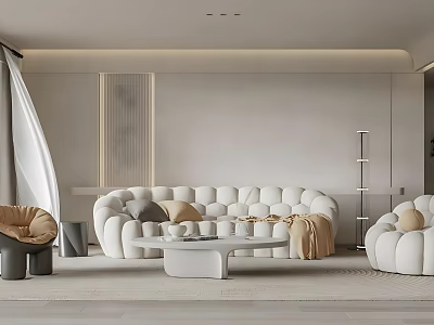 Modern Luxury Living Room Interior With White Sofa Round Coffee Table And Throw Blanket 3d model