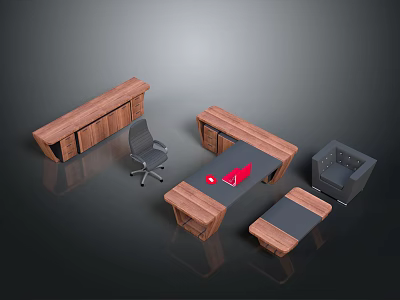 Modern Wooden Office Furniture Set With Desk Chair Cabinet And Table 3d model