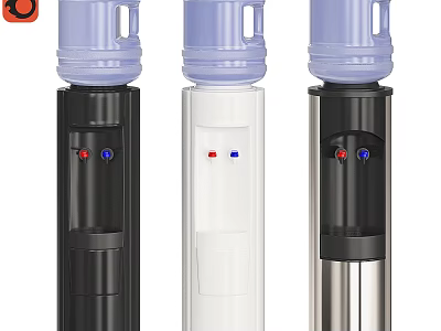 Modern Water Dispensers In Black White Silver With Blue Red Buttons And Top Water Bottle 3d model