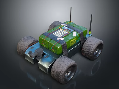Remote Control Green Car With Large Tires Dual Antennas And Cargo Equipment 3d model