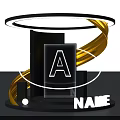 Modern 3D Display Stand With Transparent Block Letter A Gold Spiral And Neon Ring