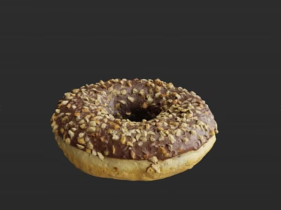 Delicious Chocolate Coated Donut Topped With Crunchy Nut Sprinkles On Dark Background 3d model