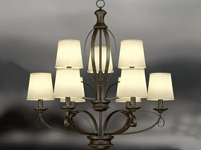 Classic Vintage Chandelier With White Fabric Lampshades And Intricate Metal Frame 3d model