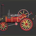 Vintage Steam Car With Red Body Black Chimney And Yellow Spoked Wheels