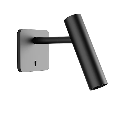 Sleek Black Modern Wall Lamp Design With Square Base And Cylindrical Shade 3d model