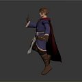 Fantasy Game Movie Character In Blue Tunic Red Cape With Blue Magical Circle