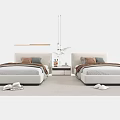 Modern Single Bed Interior With Two Beds Nightstand Plant Lighting Pillows And Soft Carpet