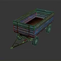 Vintage Blue Striped Trailer With Rustic Bed And Worn Metal Wheels