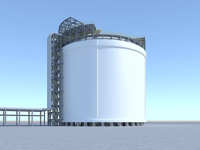 Large White Cylindrical Storage Tank With Metal Structure Platforms Blue Sky Background 3d model