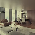 Modern Office Interior Design With Large Windows City View Sofa And Ergonomic Chair