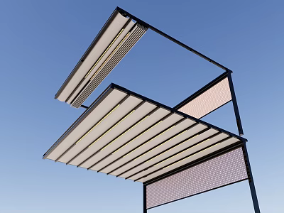 Modern Outdoor Canopy Structure With Metal Frame Transparent Panels And Mesh 3d model