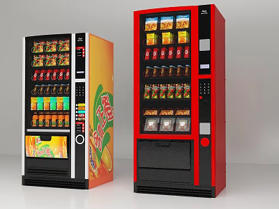 Black Orange Red Commercial Vending Machines With Drinks And Snacks For Business Use 3d model