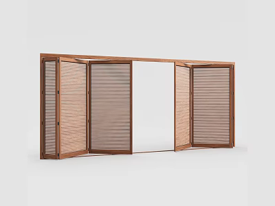 Modern Wooden Louvered Folding Door with Multiple Panels Open Interior Design 3d model