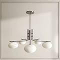 Modern Contemporary Chandelier With White Spherical Shades And Metal Frame Design