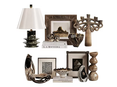 Stylish Decorative Ornament Set With Table Lamp Picture Frames Candle Holders And Vases 3d model