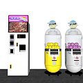 Amusement Equipment Featuring Interactive Vending Machine And Transparent Ball Dispensers With Colorful Play Balls