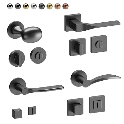 Modern Black Metal Door Handles With Various Styles For Home Doors 3d model