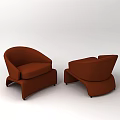 Two Brown Single Sofas With Curved Design For Modern Living Room Decor 3d model