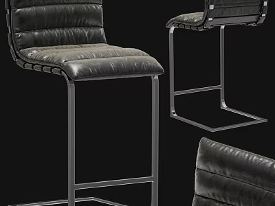 Black Leather Tall Bar Stools With Stitched Design And Metal Frame 3d model