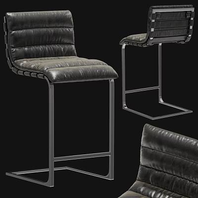 Black Leather Tall Bar Stools With Stitched Design And Metal Frame 3d model
