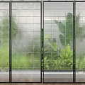 Modern Glass Partition Design With Various Patterns And Green Plants Background 3d model