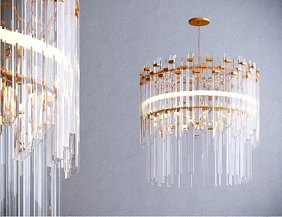 Crystal Chandelier with Gold Frame and Transparent Crystal Strips Modern Hanging Design 3d model