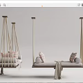 Modern Wooden Hanging Chairs with Rope Suspension Decorative Pillows and Cozy Blanket