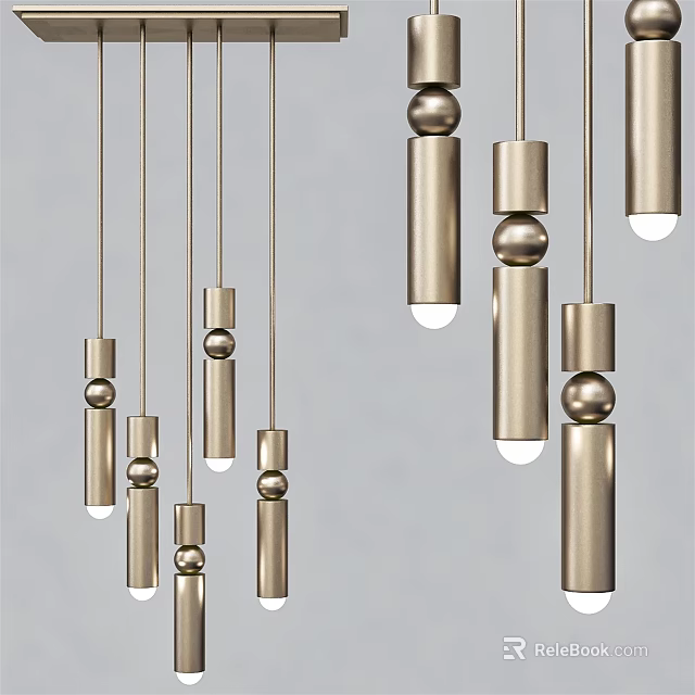 Modern Metallic Pendant Lights Featuring Cylindrical And Spherical Design Elements 3d model