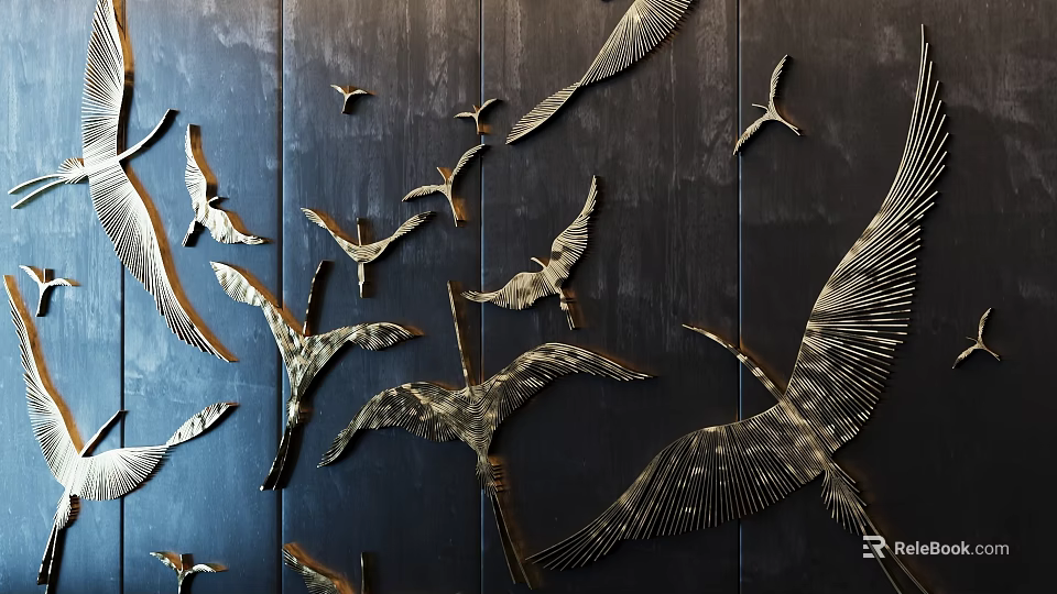 Metallic Bird Shaped Wall Decor On Black Background With Dynamic Beauty 3d model