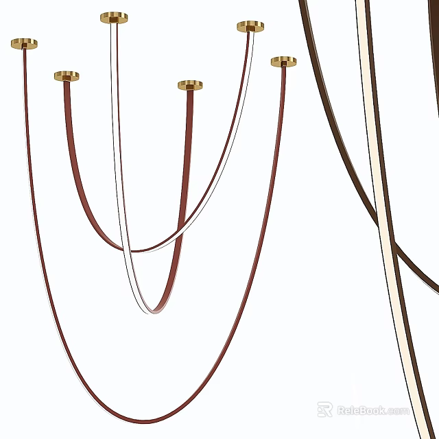 Modern Chandelier With Red White Brown Cords And Golden Ceiling Mounts 3d model 