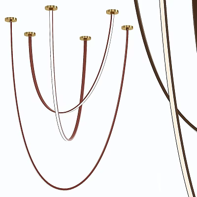 Modern Chandelier With Red White Brown Cords And Golden Ceiling Mounts 3d model