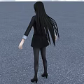 A Woman In Black Blazer White Shirt And Black Tie Against Blue Sky Gray Ground
