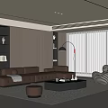Modern Living Room Interior With Brown L-shaped Sofa Coffee Table And Floor Lamp