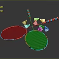 Colorful Red And Blue Badminton Rackets With Crossed Design And Shuttlecocks