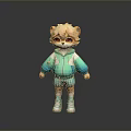 Cute Animal Character With Brown Fur Orange Eyes Turquoise Hoodie Plaid Shorts And White Sneakers