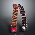 Innovative Truck Stacked Arch Architecture Featuring Red Orange Black White Vehicles