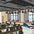 School Classroom Interior With Arranged Tables Chairs And Large Windows Design