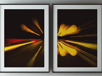 Abstract Art Prints With White Frames Yellow Red Light Streaks And Dark Background 3d model