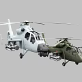 Two Light and Green Military Attack Helicopters with Weapon Systems 3d model