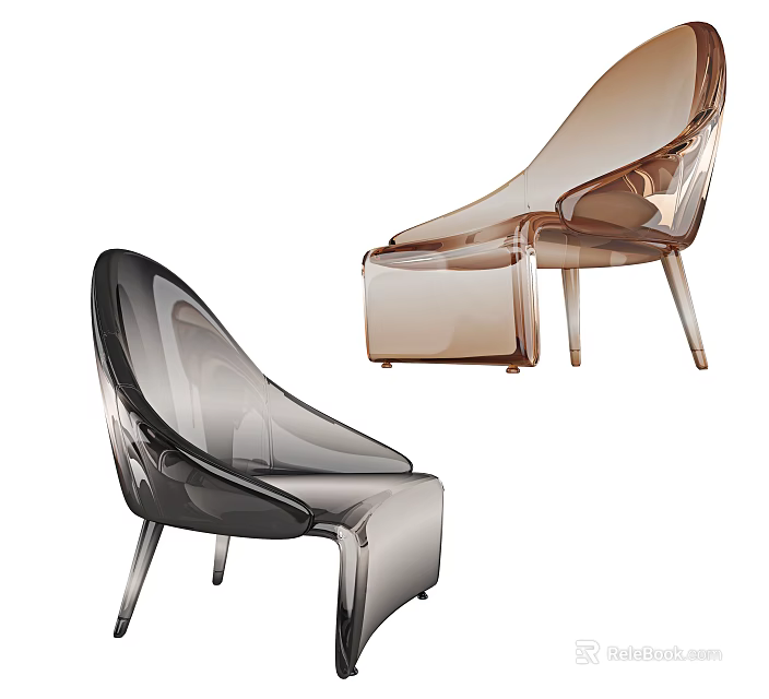 Modern Transparent Leisure Chair In Black And Brown With Streamlined Shape And Metal Legs 3d model 