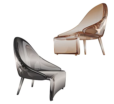 Modern Transparent Leisure Chair In Black And Brown With Streamlined Shape And Metal Legs 3d model