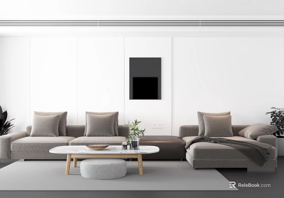 Modern Gray Sofa And Round Coffee Table Set For Living Room Interior Decor 3d model