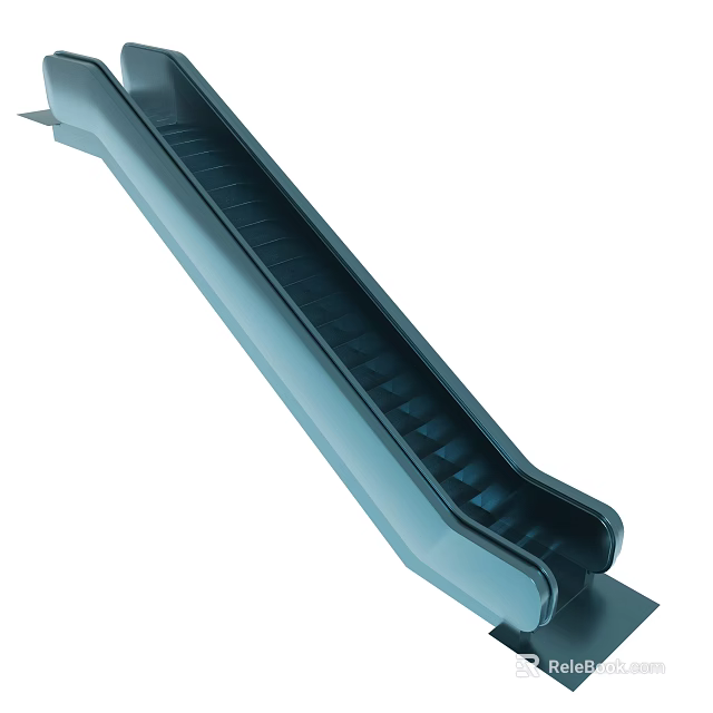 Modern Blue Escalator Design With Metal Staircase And Moving Steps 3d model 