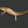 Golden Axolotl Sculpture With Shiny Body On Dark Background And Reflection