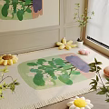 Square Rug With Green Leaf Flower Patterns Sunflowers And Plants In Window Area