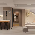 Modern Dining and Living Room Interior With Open Layout Bar Counter Sofa And Staircase