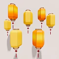 Traditional Decorative Hanging Lanterns With Yellow Orange Hues And Red Tassels Design