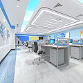 Modern Conference Room With Blue Accents Large Screen Tables Chairs And Lighting Design